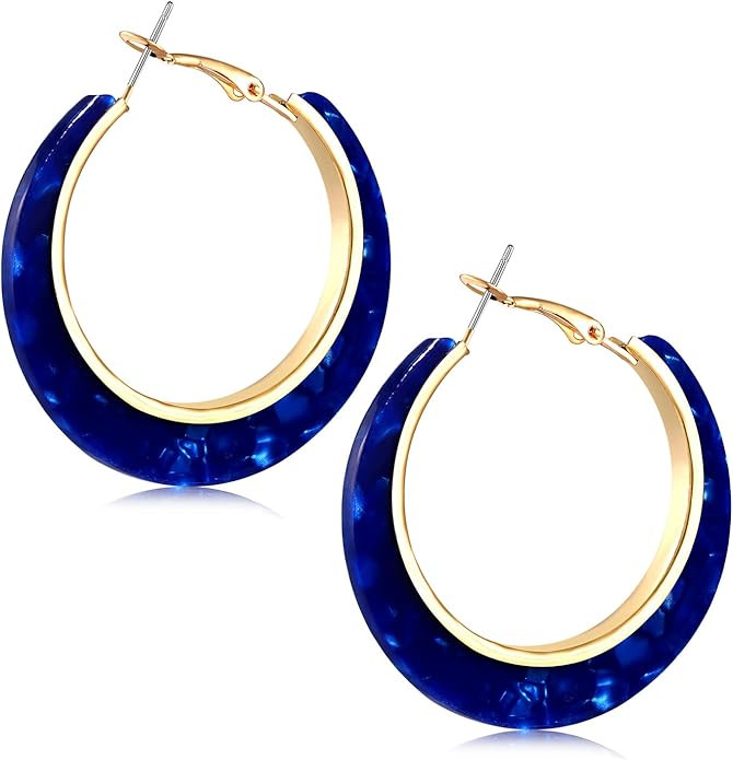 Acrylic Hoop Earrings for Women Resin Floral Earring Spring Summer Earrings Beach Jewelry Stateme... | Amazon (US)
