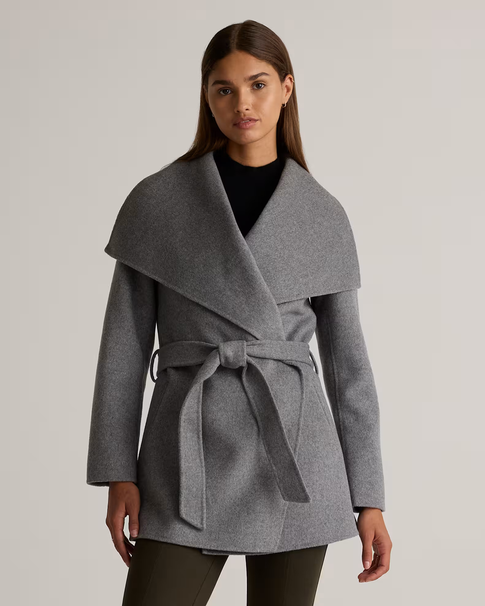 Double-Faced Merino Wool Draped Collar Short Wrap Coat in Heather Grey | Quince