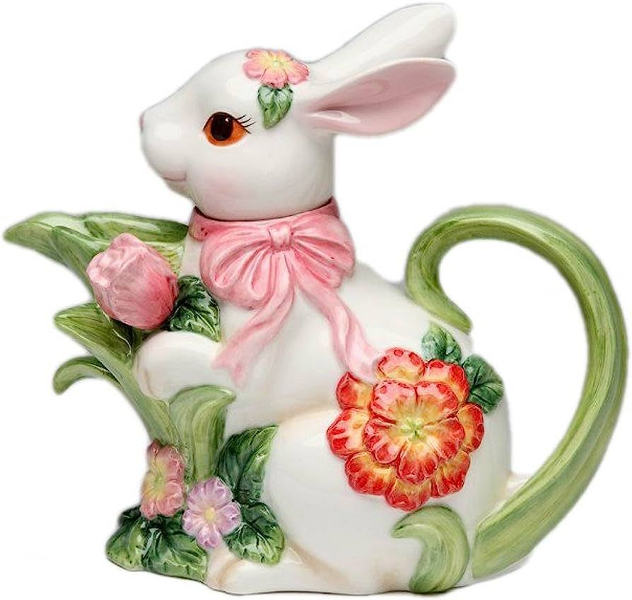 Cg 10445 White Bunny with Pink Ribbon and Flower Designs Teapot Collectible | Amazon (US)