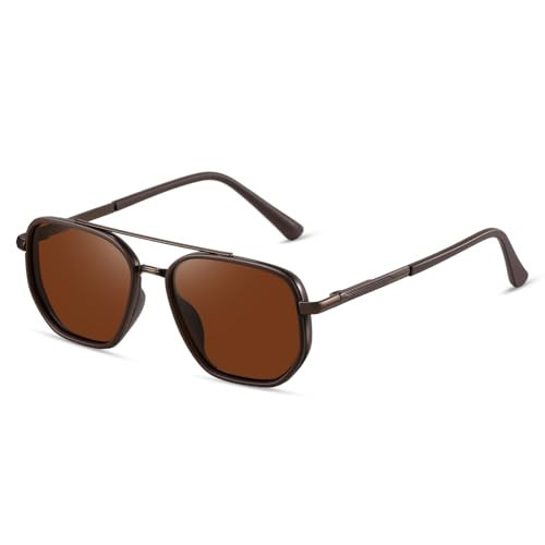 kimorn Polarized Aviator Sunglasses for Women Retro Square Frame Sun Glasses UV400 Protection Shades (Coffee Brown, Multicolor) | Amazon (US)