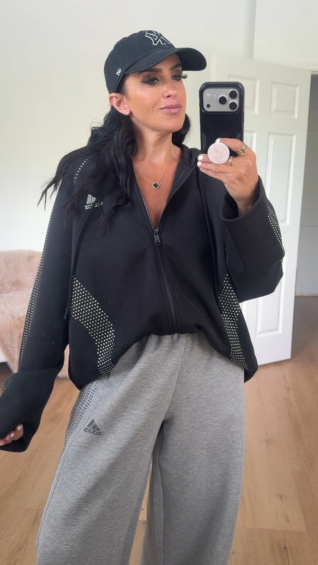 NOW 30% off

adidas Teamgeist Rhinestone Track Top - Black wearing size small. adidas TEAMGEIST RHINESTONE TRACKPANTS - Grey wearing size small. Kids og embellished samba sneakers. I googled how to convert womens to kids sizes. I wear women’s size 8.5 and wear a size 7 in kids