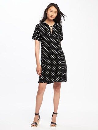 Old Navy Lace Up Shift Dress For Women Size M Tall - Black print | Old Navy US