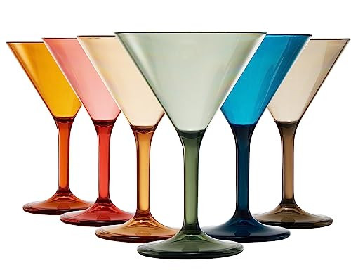 European Style Plastic Crystal Glasses , Unbreakable Martini , Cocktail |Set of 6| Shatterproof Acrylic 100% Tritan Drinkware, Colored BPA-free , Reusable, Outdoor, Pool & Indoor, Dishwasher Safe 10oz | Amazon (US)