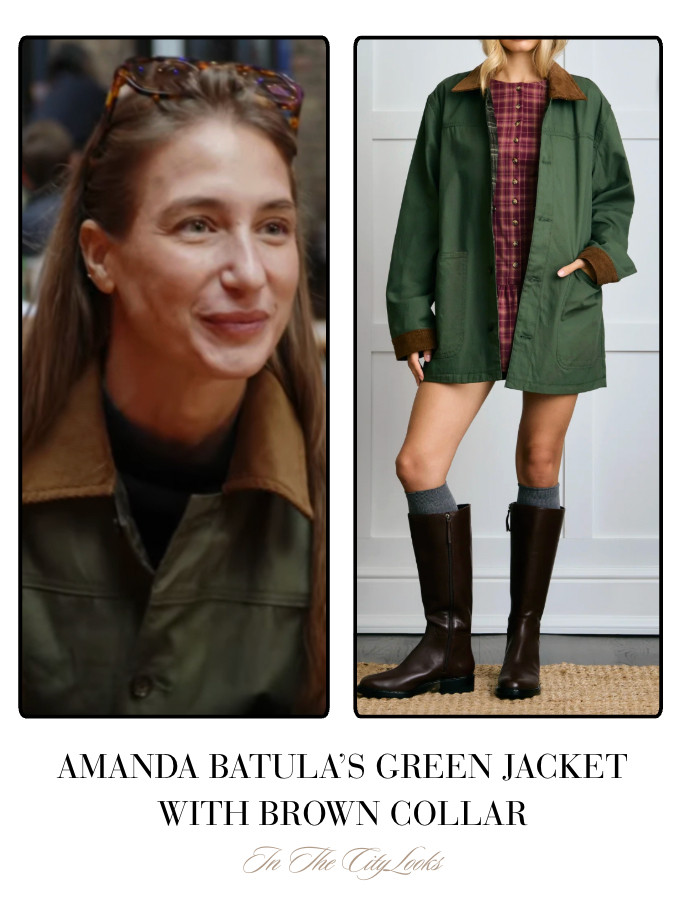 Amanda Batula's Green Jacket with Brown Collar is by Dairy Boy // Shop Similar 

 