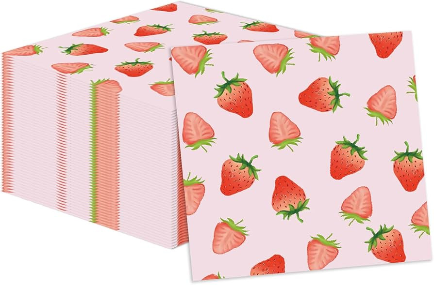 50 Pcs Strawberry Napkins 13 x 13 Inches, Strawberry Birthday Paper Napkins Fruit Theme Disposabl... | Amazon (US)