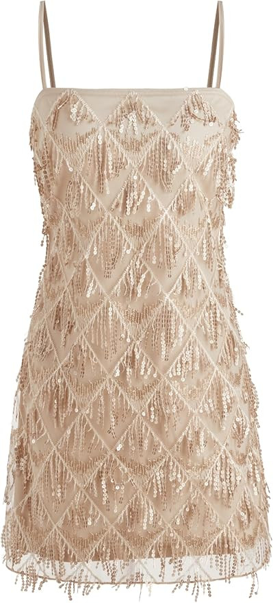 CIDER Sequins Square Neck Geometric Tassel Mini Dress | Amazon (US)