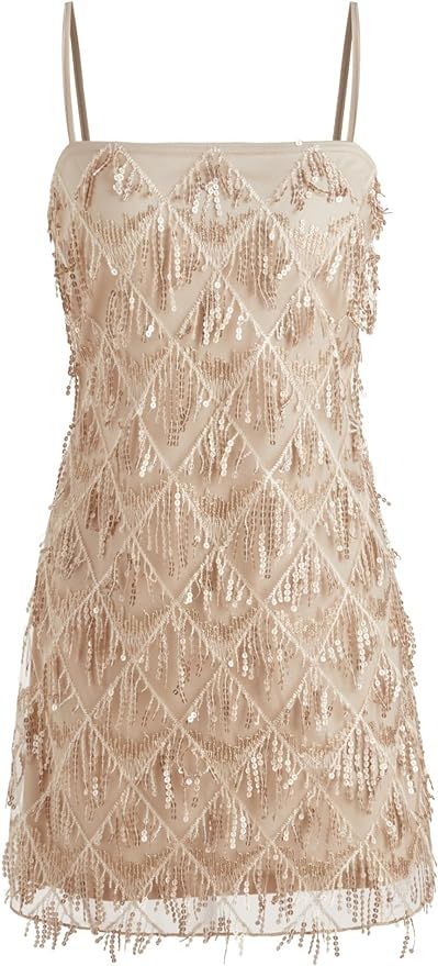 Sequin Dress for Women Square Neck Geometric Tassel Mini Party Dress Sleeveless Lined | Amazon (US)