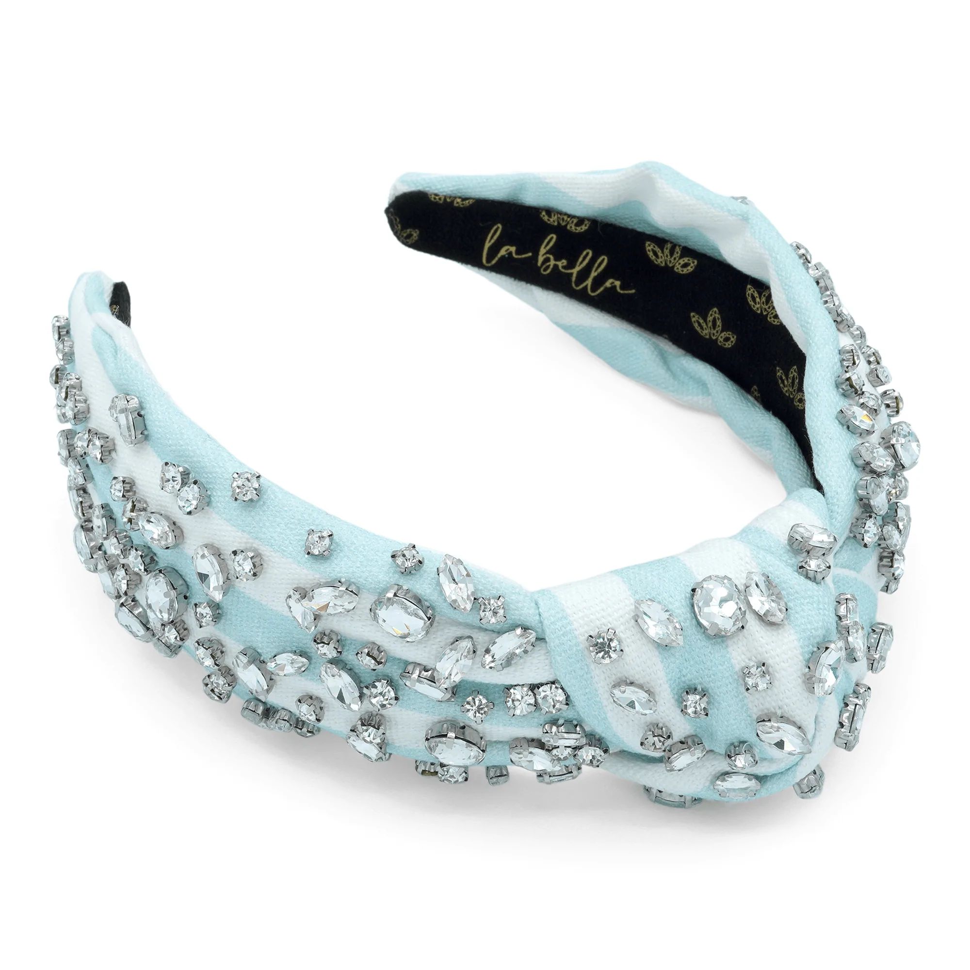 Crystal Dipped Ice Blue & Ivory Stripe Canvas Headband | La Bella Shop