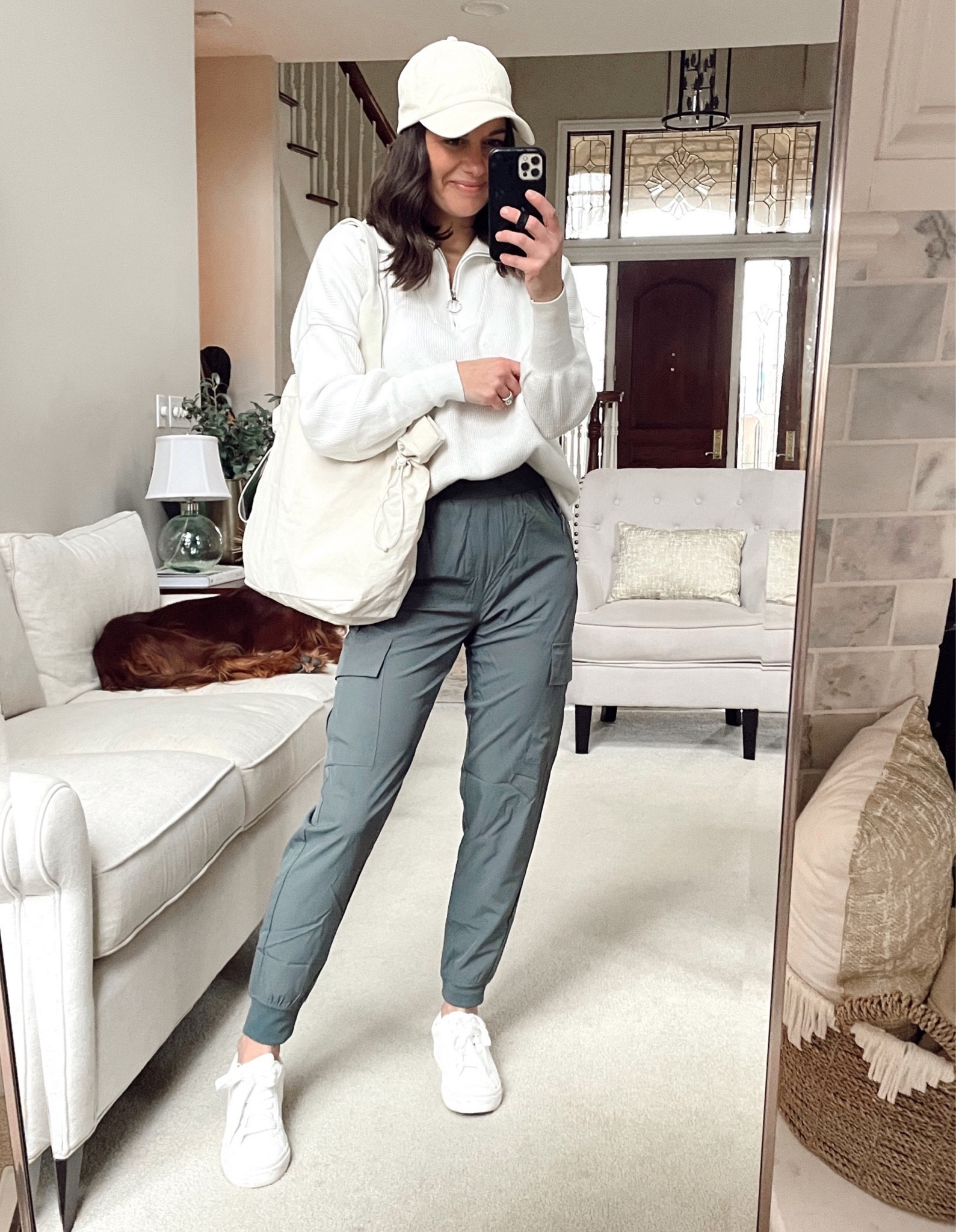 Amazon cargo joggers - run true to size. Amazon pulllver sweater runs true to size - Amazon lululemon looks like tote bag.  Great travel outfit!



#LTKfindsunder50 #LTKfitness #LTKover40