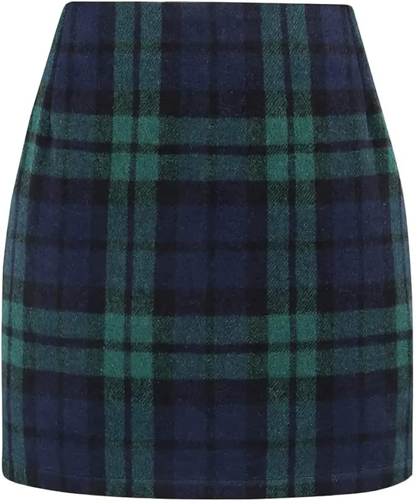 Kinghua Womens Wool Plaid Mini Skirt Fall Winter High Waisted Bodycon Pencil Skirt | Amazon (US)