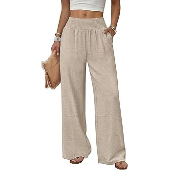 Sampeel Wide Leg Pants Woman High Waist Trousers with Pockets Casual Lounge | Amazon (US)