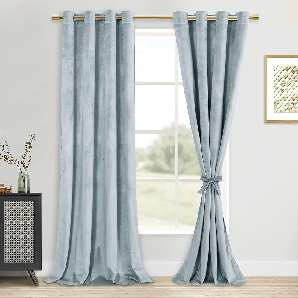 DWCN Velvet Curtains - 108 Inches Long Thick Grommet Tieable Window Treatments Room Darkening Pri... | Amazon (US)