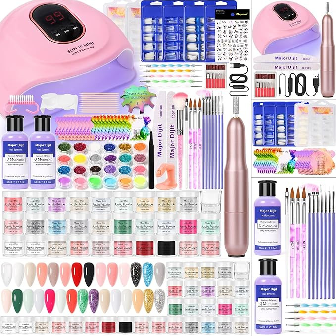 Acrylic Nail Kit, 29 Colors Acrylic Powder with 2*60ml Acrylic Liquid Electric Nail Drill for Gel... | Amazon (US)