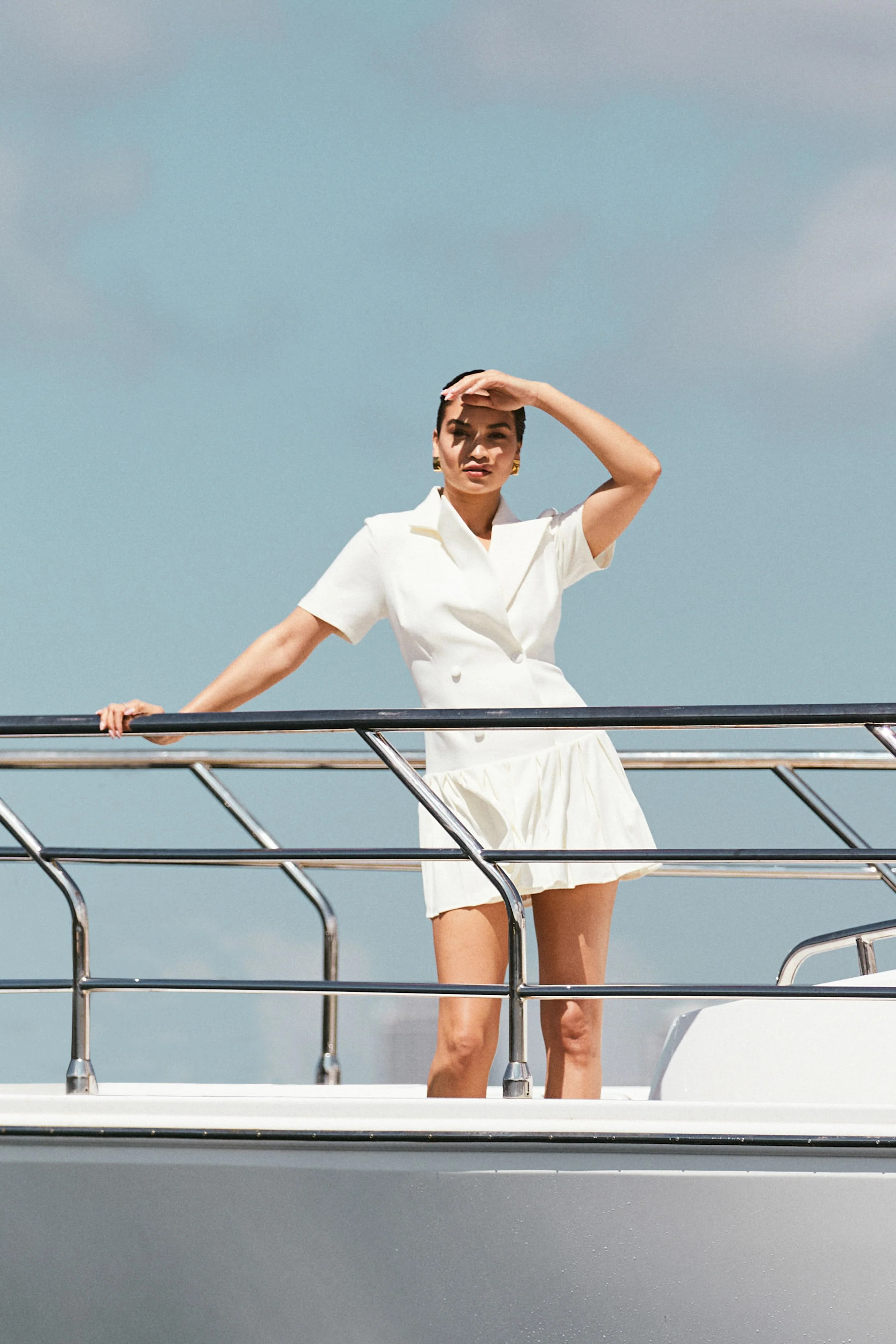 Quentin Suiting Pleated Mini Dress - Ivory | MESHKI US