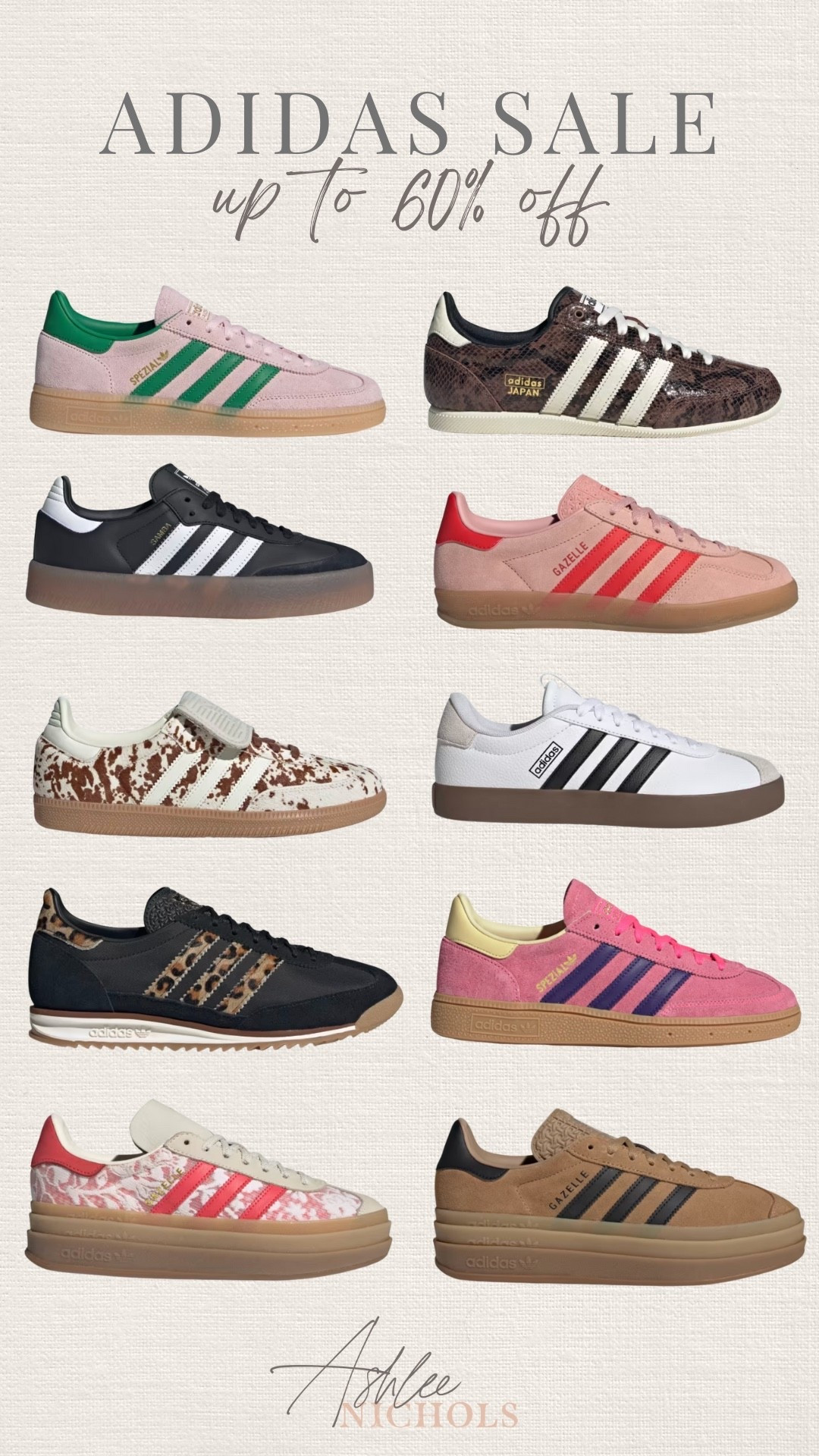 Up to 60% off Adidas year end sale!

Adidas sneakers, pink sneakers, printed sneakers, platform sneakers 

#LTKSaleAlert #LTKFindsUnder100 #LTKSeasonal