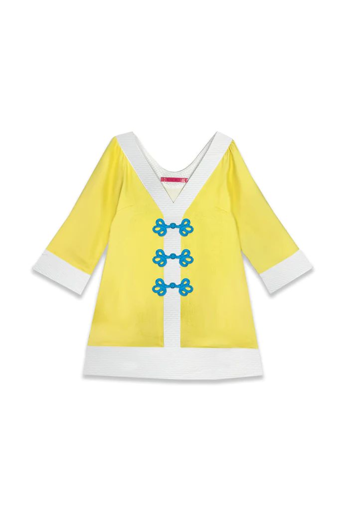 BURU x Sarah Bray Bermuda Deep V Mini Kaftan - Yellow & White - PRE-SALE | Shop BURU