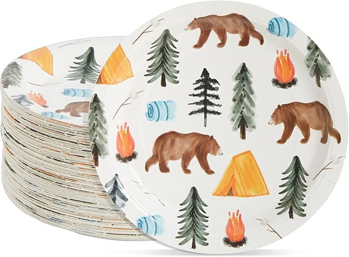BLUE PANDA Camping Plates for 1st Birthday Party Decorations, One Happy Camper (7 In, 80 Pack) | Amazon (US)