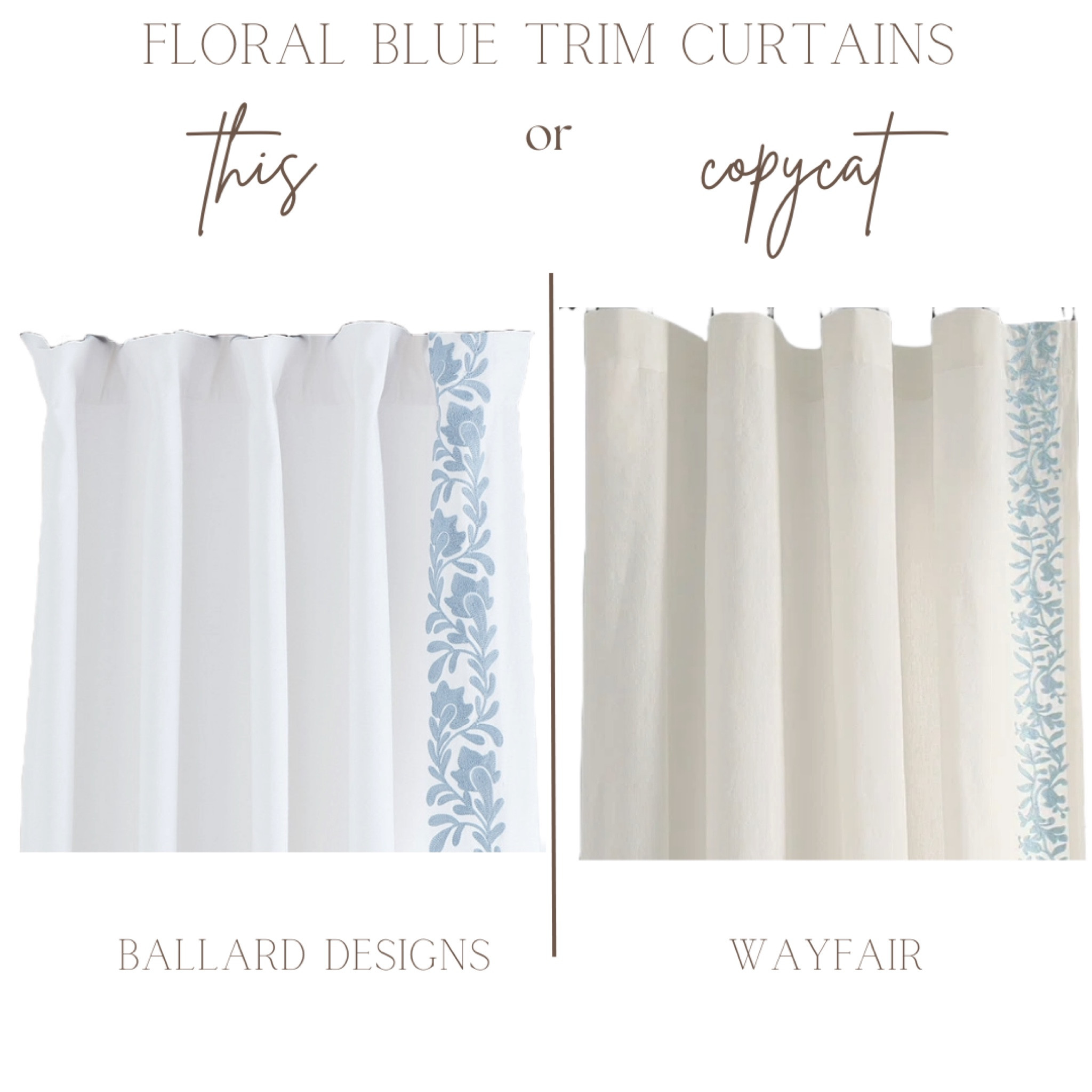 Two white linen curtain options with blue floral trim! The Wayfair option is on sale for $48 a panel. Ballard designs option is sold as a pair for about $200

Different colors and sizes available


Living room, elegant, pattern, drapes, bedroom, dining room, window treatments, home decor, house, design, interior, decorating

#LTKhome #LTKsalealert #LTKfindsunder50