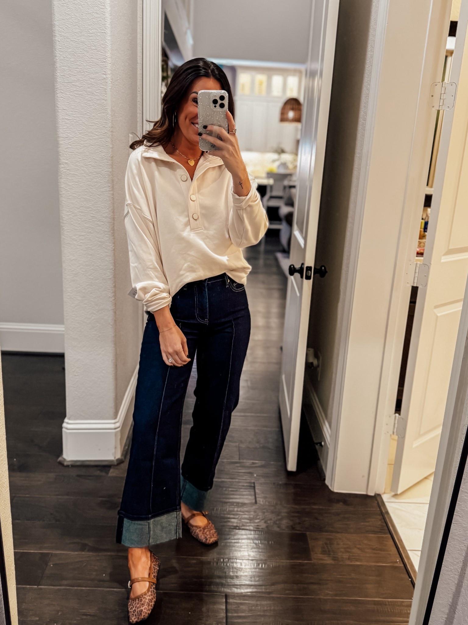 Wearing a 0 regular in these Walmart jeans (I know the listing looks different but promise they are the same jean, you can tell it you scroll to the last image on the listing). I’m 5”6 for reference, wearing a small in the top! These leopard mesh flats are so insanely comfy! 

#LTKgrwm #LTKootd #LTKSaleAlert