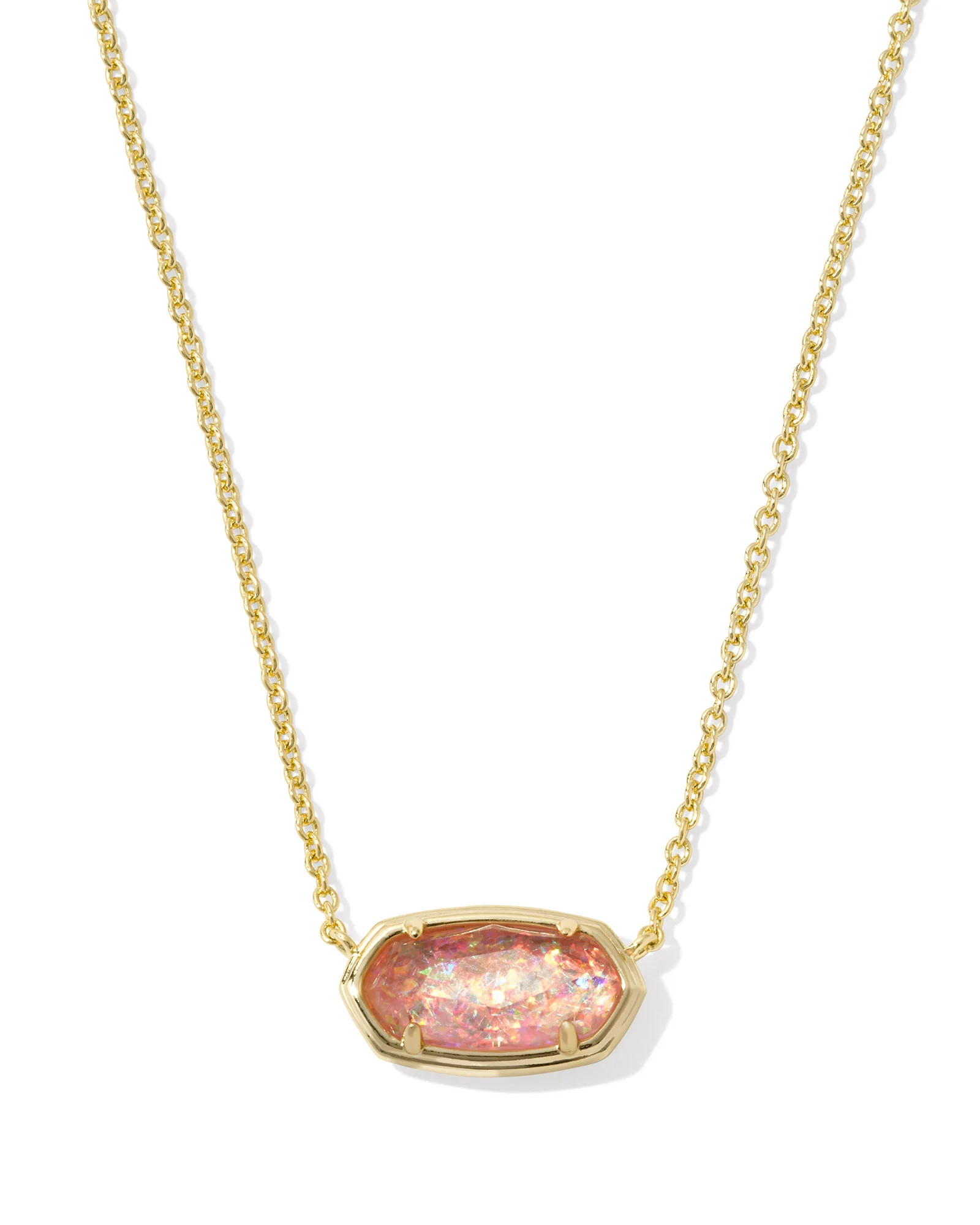 Elisa Gold 2024 Short Pendant Necklace in Light Pink Iridescent Glitter Glass | Kendra Scott