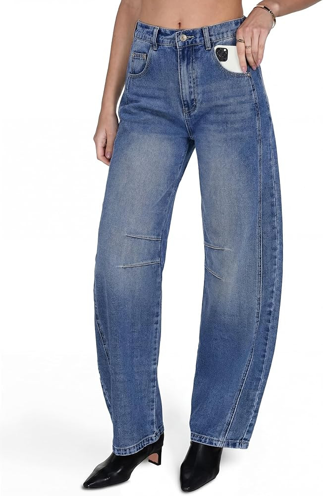 SEVEGO Womens Tall 30/32/34 Barrel Jeans Vintage Wide Leg Mid Rise Baggy Y2k Cropped Relax Fit De... | Amazon (US)