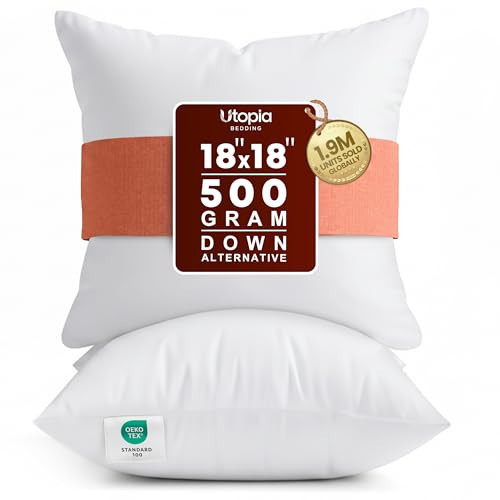 Utopia Bedding 18x18 Pillow Inserts, Set of 2, White – Indoor Decorative Throw Pillows for Bed, Sofa & Couch – Soft, Supportive & Fluffy Cushion Inserts (Pack of 12) | Amazon (US)