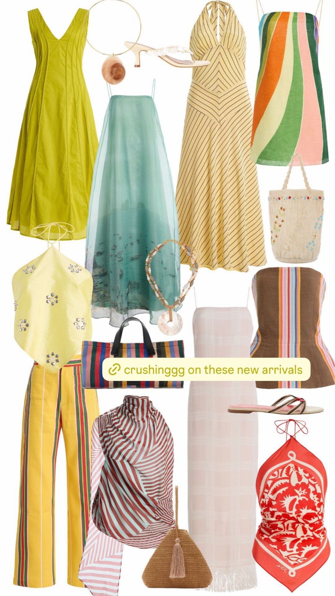 Colorful summer pieces that instantly make getting dressed more fun 💫  I’m especially loving all of the playful stripes, easy breezy dresses, and little statement accessories in this roundup. The lime green dress would be so chic for a summer dinner with simple sandals and gold jewelry, and I can already picture the striped pants with a white tank and oversized button down for vacation mornings or beach walks.

Also obsessed with the scarf tops right now styled with linen pants or relaxed denim, and the pastel blue skirt feels like one of those pieces you can dress up with kitten heels or keep casual with flats and a sweater over your shoulders. The striped tote + woven bags are the kind of accessories that make even the simplest outfit feel styled!

#LTKSeasonal