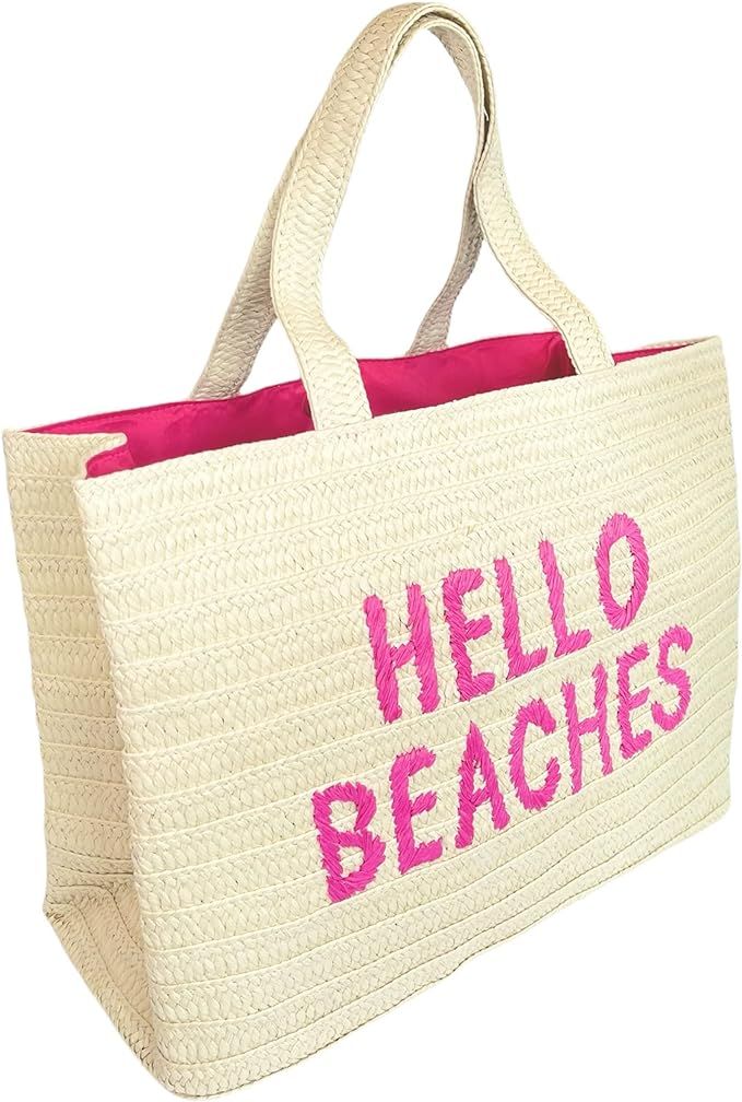 Hello Beaches offers beach bags for women | Straw Beach Bag | Large Beach Bag | Beach Tote | Perf... | Amazon (US)