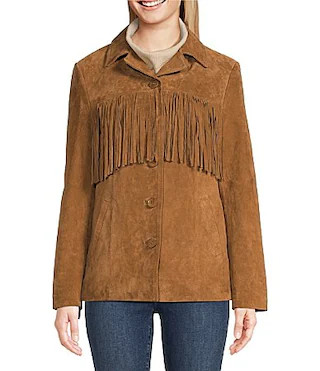Scully Suede Leather Fringe Button Front Jacket -  L | Dillard's