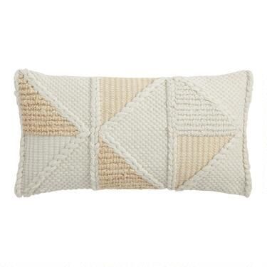 Ivory Geo Textured Indoor Outdoor Lumbar Pillow | World Market