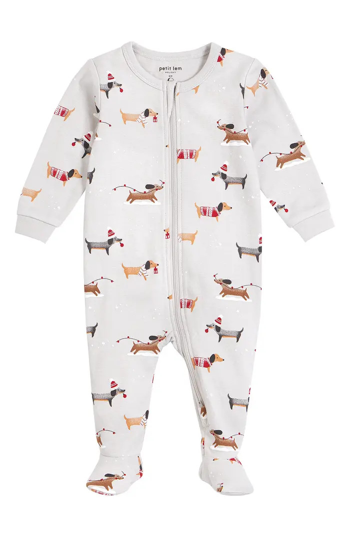 Holiday Print Fitted Stretch Cotton One-Piece Pajamas | Nordstrom