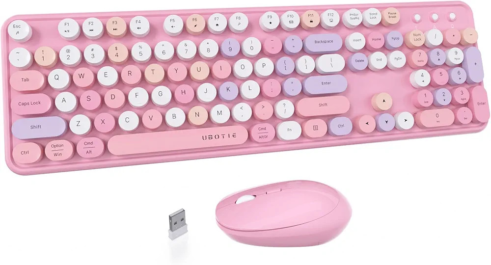 UBOTIE Colorful Computer Wireless Keyboard Mice Combo, Retro Typewriter Flexible Keys Office Full... | Amazon (US)