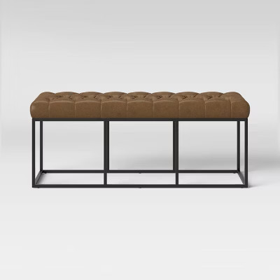 Trubeck Tufted Metal Base Bench Faux Leather Brown - Threshold™ | Target