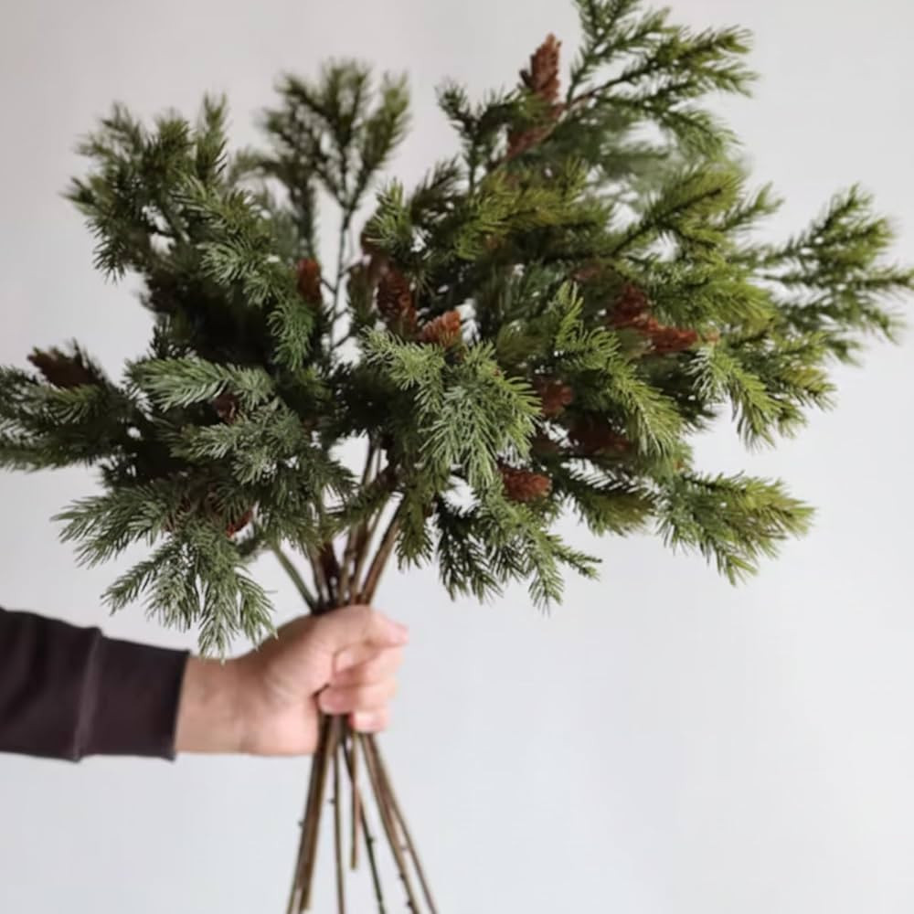 6 Pcs Christmas Cedar Pine Branches 25.5 Inch Artificial Cedar Stems with Pine Cones Christmas Gr... | Amazon (US)