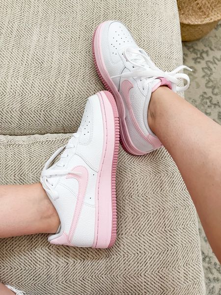 Pink and white Nike Air Force 1 Women’s kids lifestyle sneakers shoes 👟 🩷 

#LTKfindsunder100 #LTKstyletip #LTKfamily