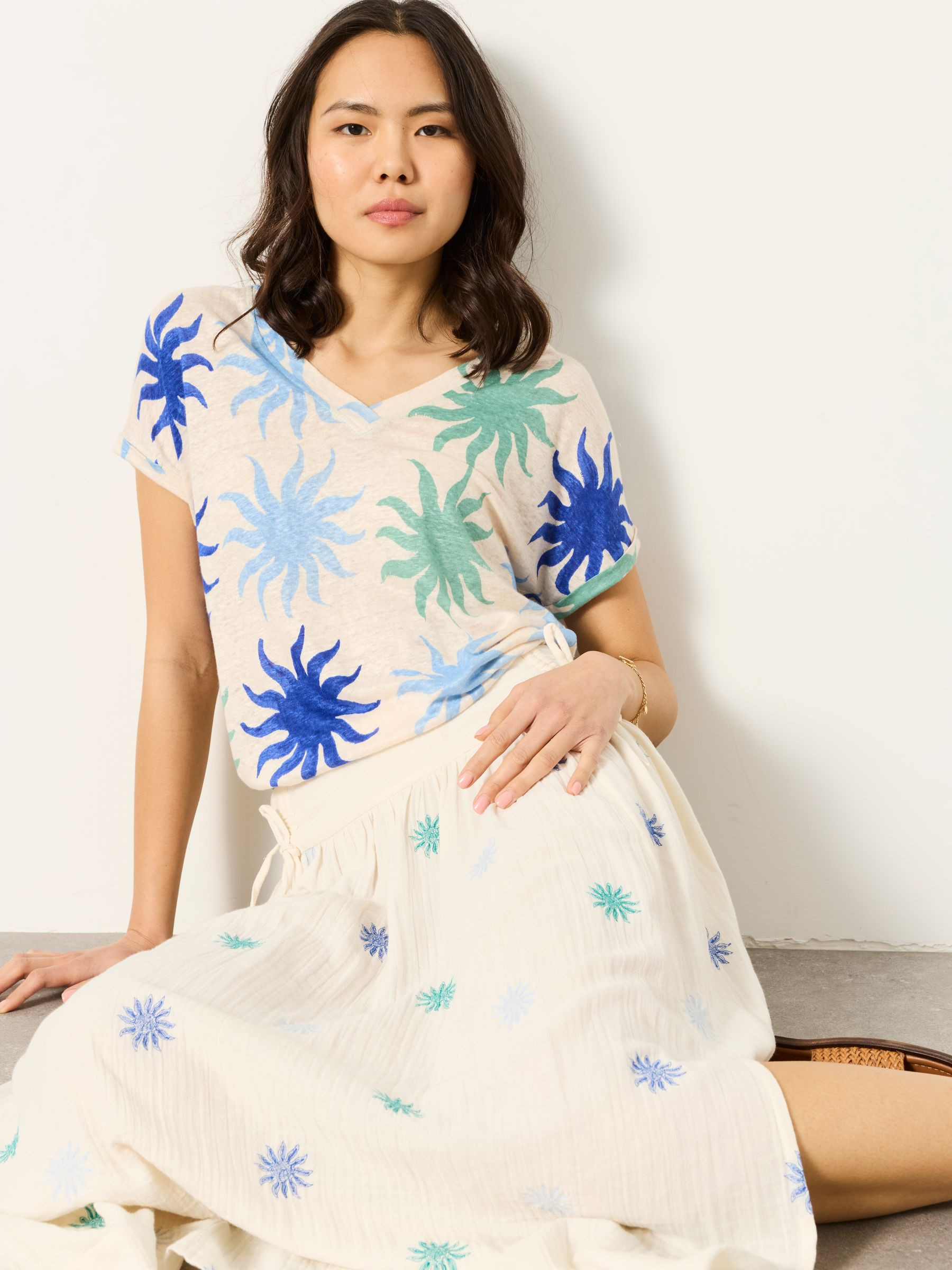 Kit Ivory Embroidered Midi Skirt | Fat Face