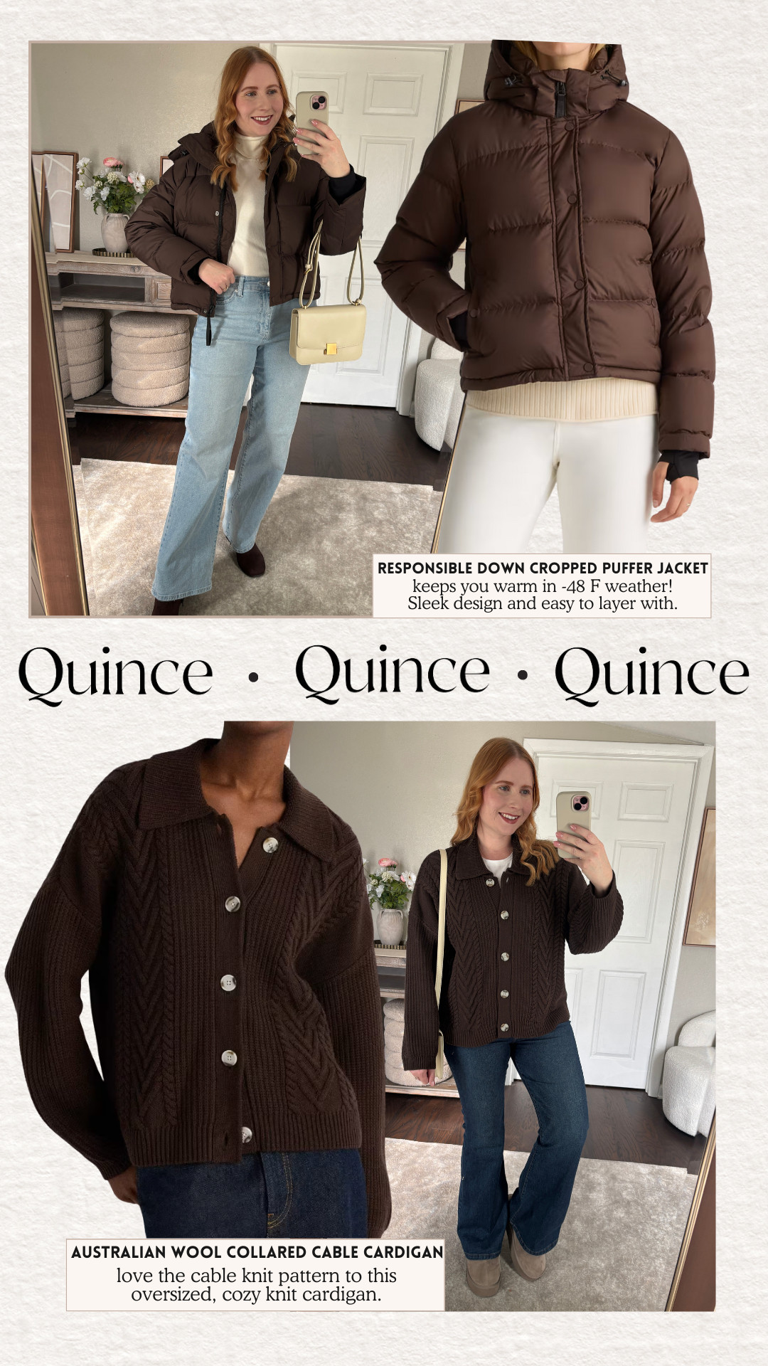 Obsessed with these Quince winter staples ✨ Elevated basics that make getting dressed so easy all season long. Quince clothing, Quince winter outfits, winter wardrobe staples, affordable luxury fashion, capsule wardrobe basics, minimalist winter style, everyday winter outfits. My go-to Quince winter wardrobe staples 🤍 Cozy, chic, and timeless pieces I’m wearing on repeat. Quince winter wardrobe, Quince staples, winter wardrobe essentials, capsule wardrobe winter, affordable luxury basics, neutral outfits, winter fashion finds

#LTKSeasonal #LTKFindsUnder50 #LTKFindsUnder100 

 #LTKSeasonal #LTKMidsize #LTKFindsUnder50