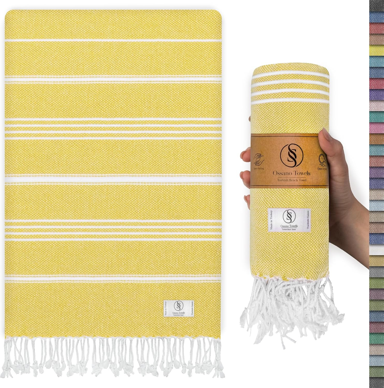 Yellow Turkish Beach Towel - Quick Dry & Absorbent, Oversized (39" x 71"), Compact, Versatile and... | Amazon (US)
