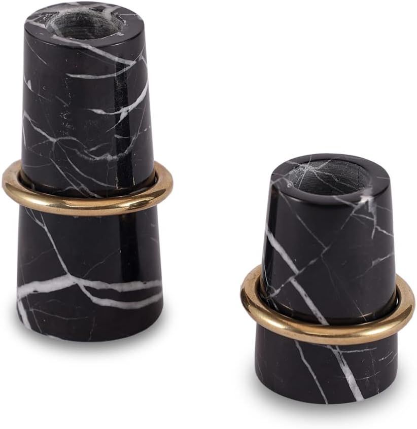 Black Candle Holders Marble Candlestick Holders, Set of 2 for 3/4" Taper Candles, Black and Brass... | Amazon (US)