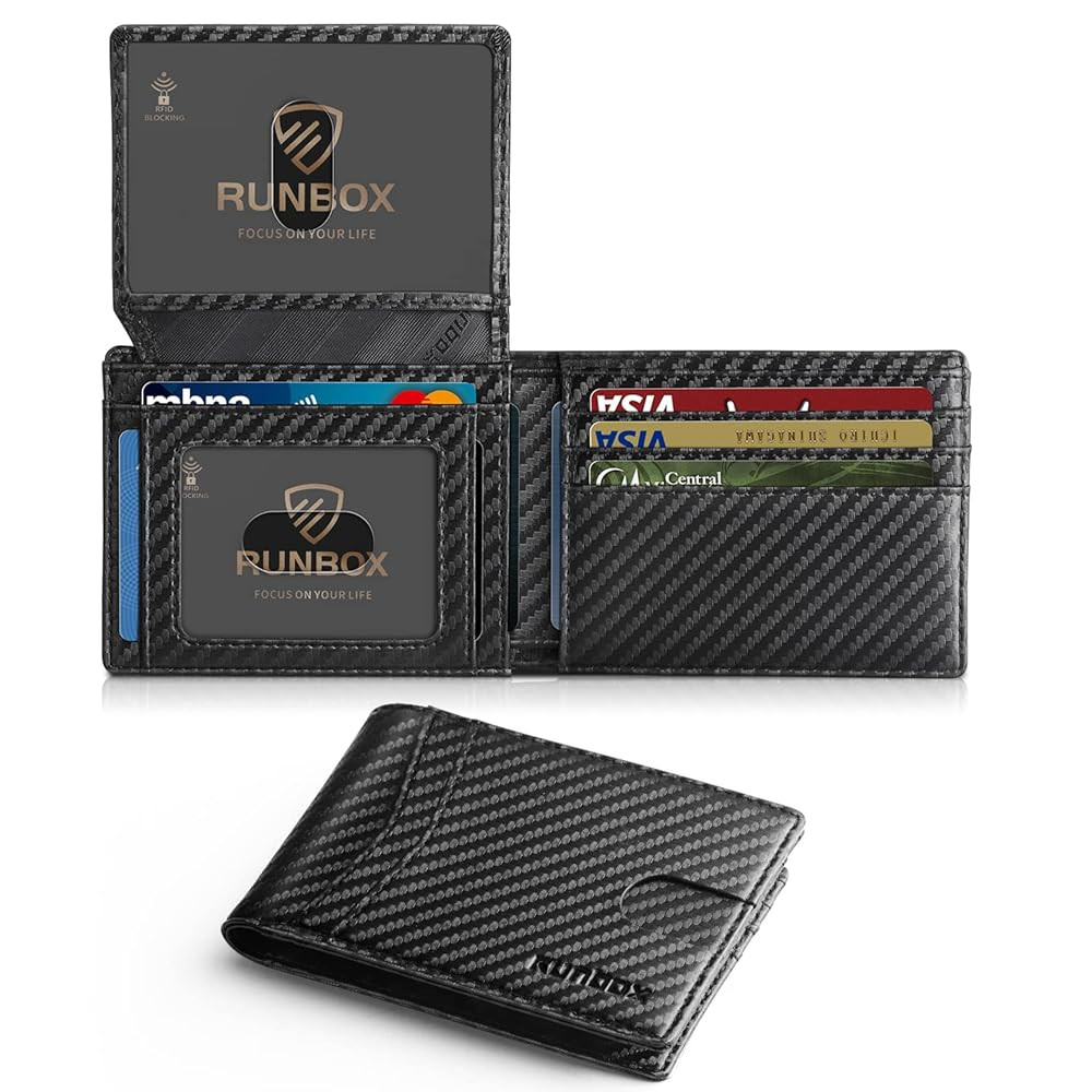 RUNBOX Wallet for Men Slim Rfid Leather 2 ID Window With Gift Box | Amazon (US)