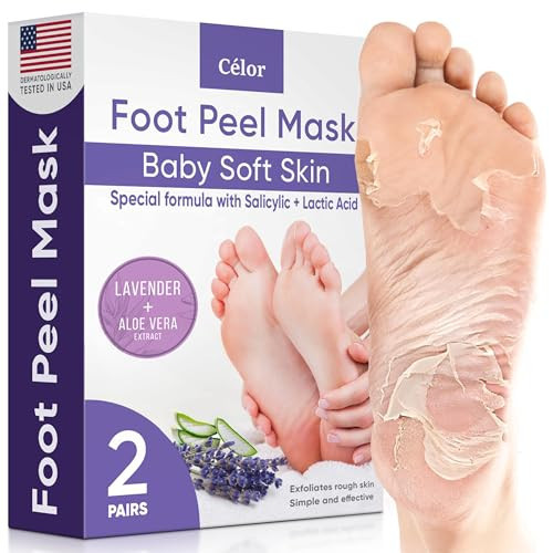 CÉLOR Foot Peeling Mask for Dry Cracked Feet | Foot Mask to Exfoliate Rough, Cracked, Dry Feet, Calluses for Soft Baby Feet Results | Made with Aloe Vera Extract for Women & Men (2 Pairs) | Lavender | Amazon (US)