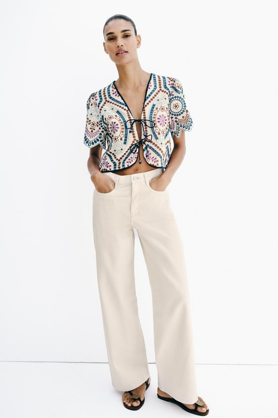 EMBROIDERED EYELET CROP TOP | Zara US