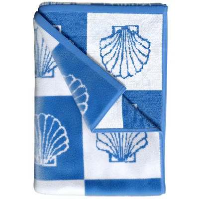 Oversized 36" x 68" Blue Checkered Seashell Cotton Beach Towels - Great Bay Home | Target