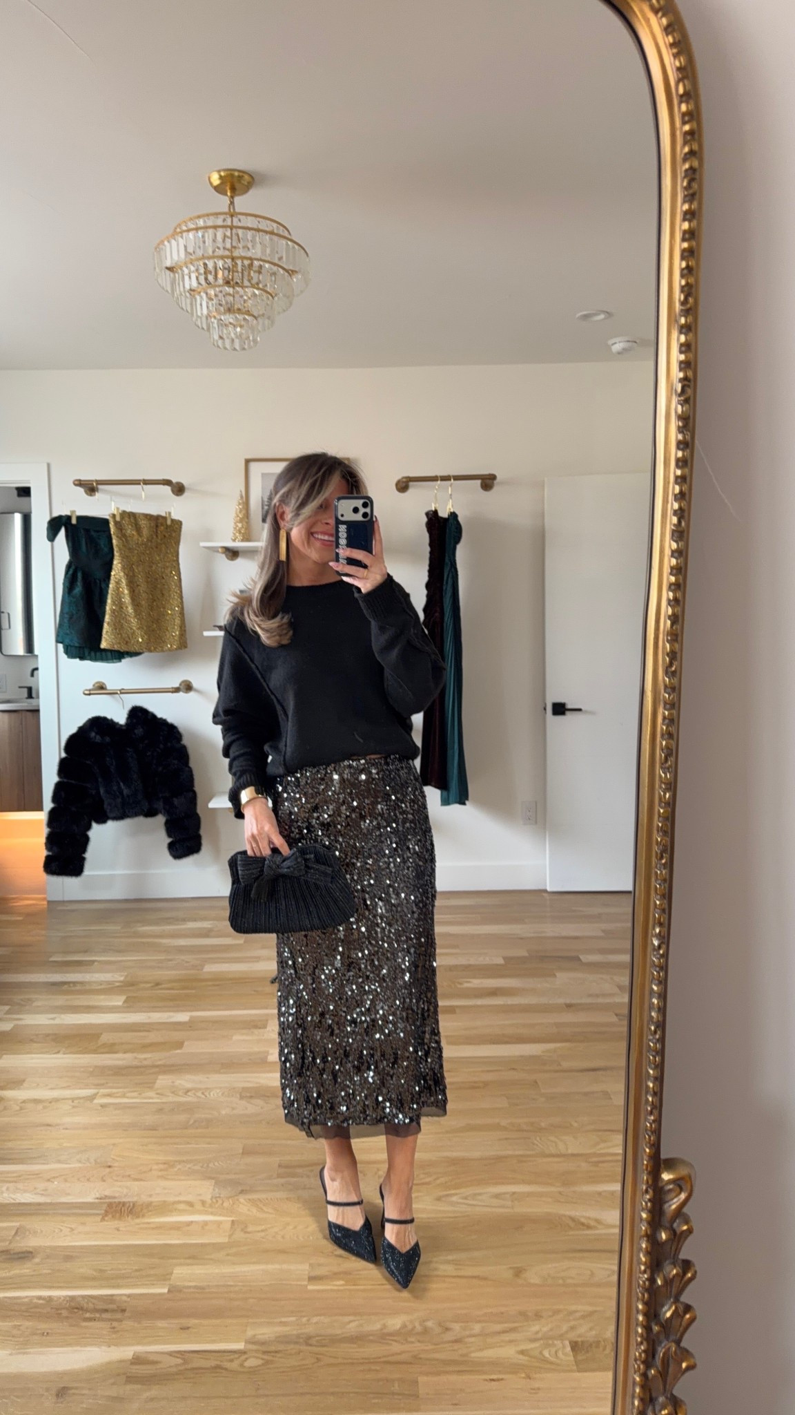 Black oversized sweater and sequin midi skirt holiday party or New Year's Eve look

Vici code: emerson30

Wearing my usual small/2

New years
Date night
sequin skirt 
Holiday event
Winter party

#LTKSeasonal #LTKFindsUnder100 #LTKHoliday