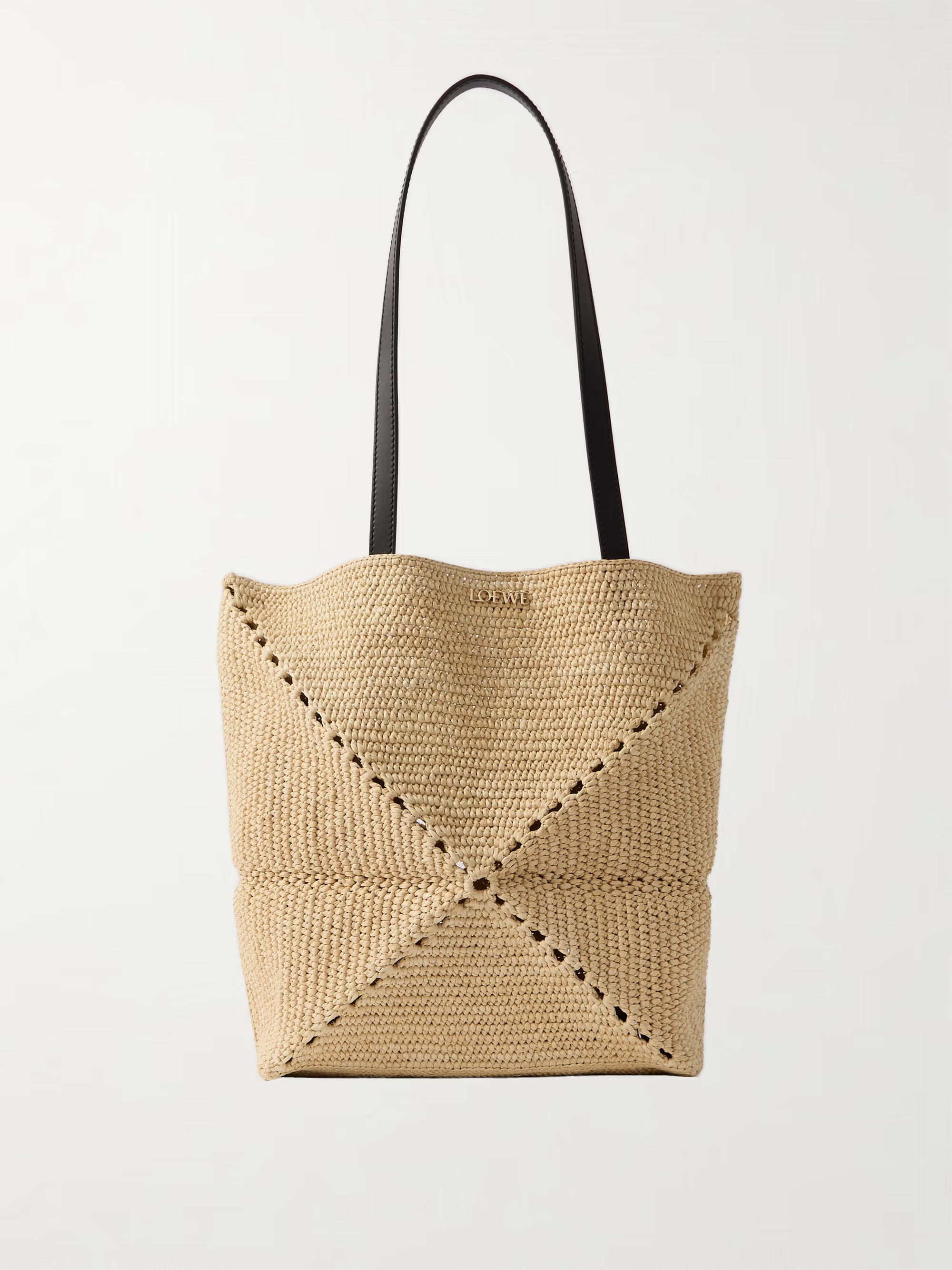 + Paula's Ibiza Puzzle Fold medium leather-trimmed raffia tote | NET-A-PORTER (US)