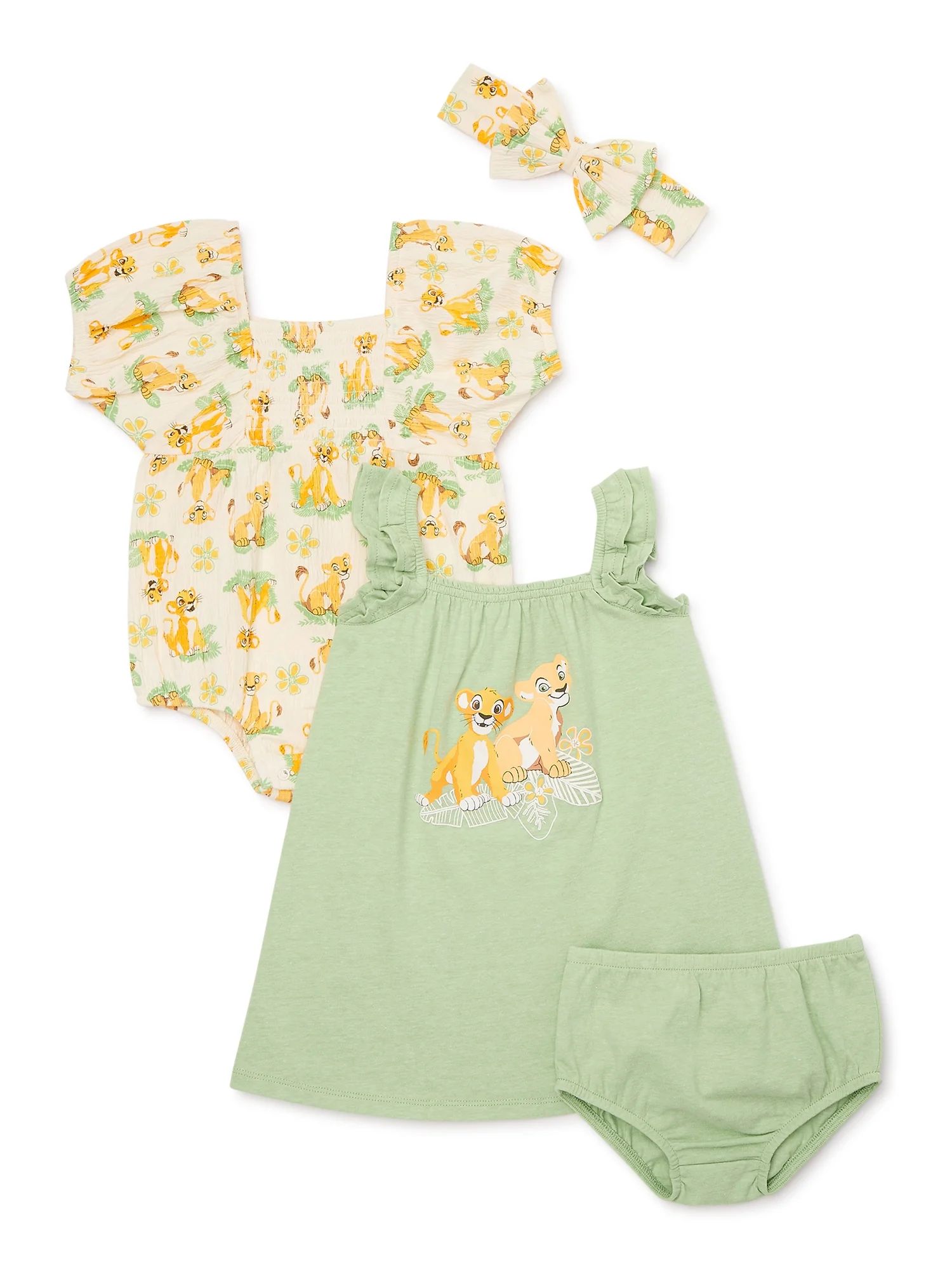 The Lion King Baby Girl Sundress, Romper and Diaper Cover Outfit Set with Headband, Sizes 0/3M-24... | Walmart (US)