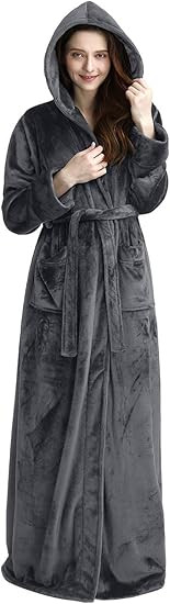 iCREAT Womens Long Hooded Bathrobe Fleece Full Length Bathrobe with Hood Winter Sleepwear | Amazon (US)