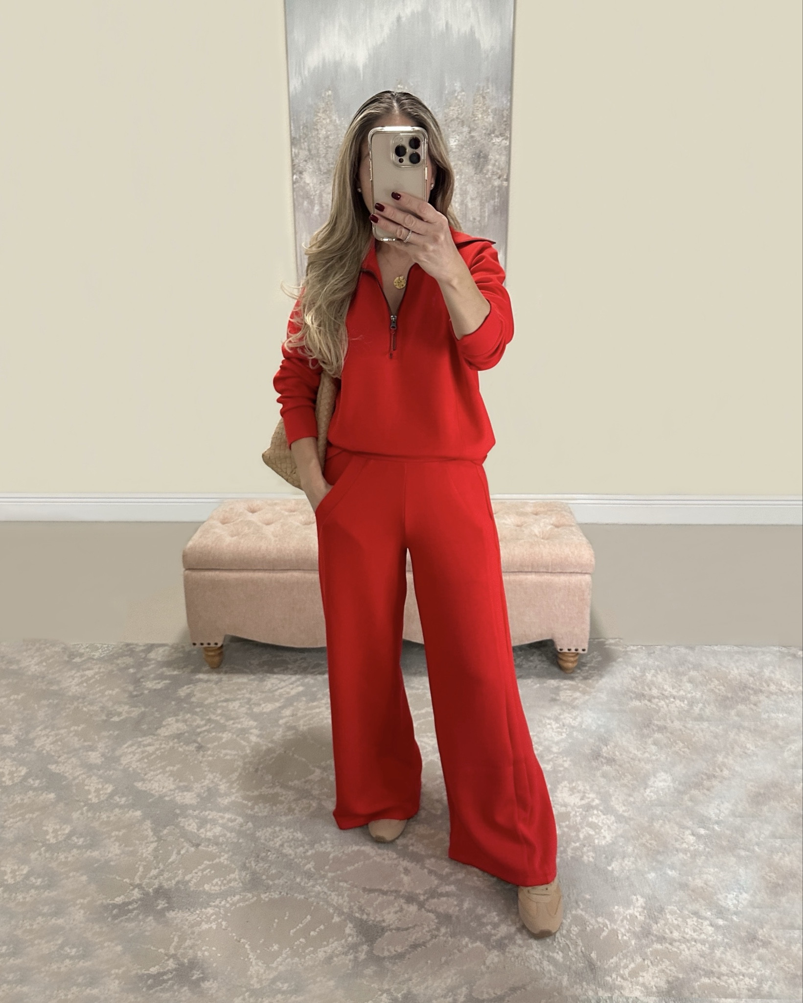 Holiday outfit inspo. Easy outfit. Comfy outfit. Tracksuit. Travel outfit. Spanx. Spanx Air Essentials. Red set. Lounge set 💫

#LTKHoliday #LTKootd #LTKOver40