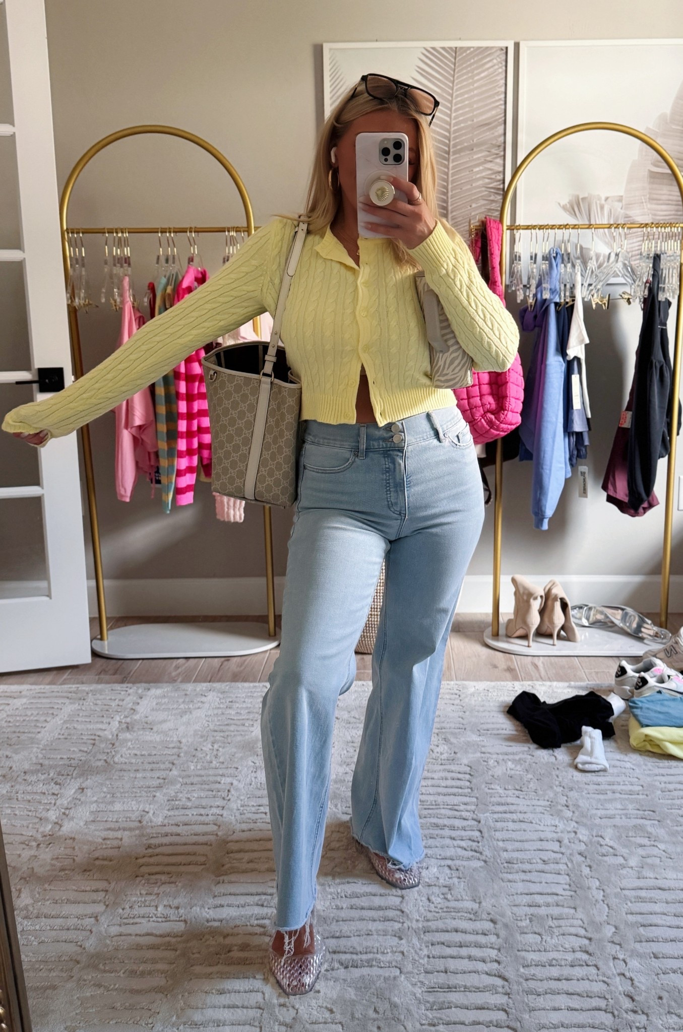 The cutest outfit for spring!! Loving this Walmart cardigan in this yellow and these are my favorite Walmart flare jeans! Flattering, comfy! Stretchy! Feel like they should cost triple! I did my true size 6! They are stretchy so keep that in mind if between :) 