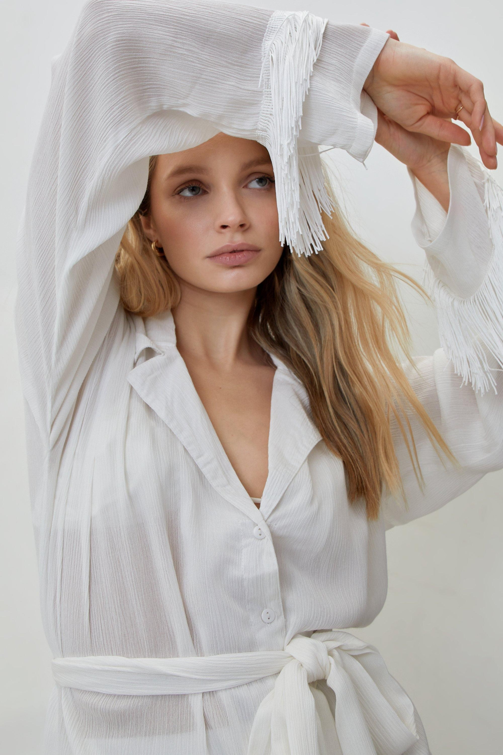 Collared Fringe Trim Belted Cover Up Shirt | Nasty Gal (US)